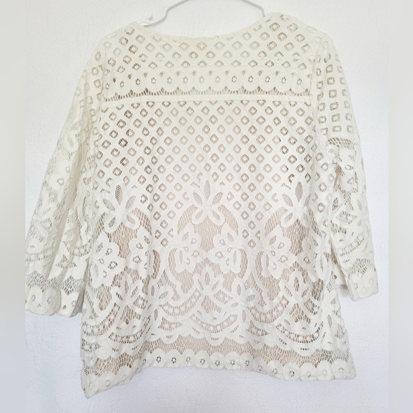 Chico's Women's Large Scale Lace +Cami Split Neck Top Ivory/Cream 2/Large - Picture 6 of 16